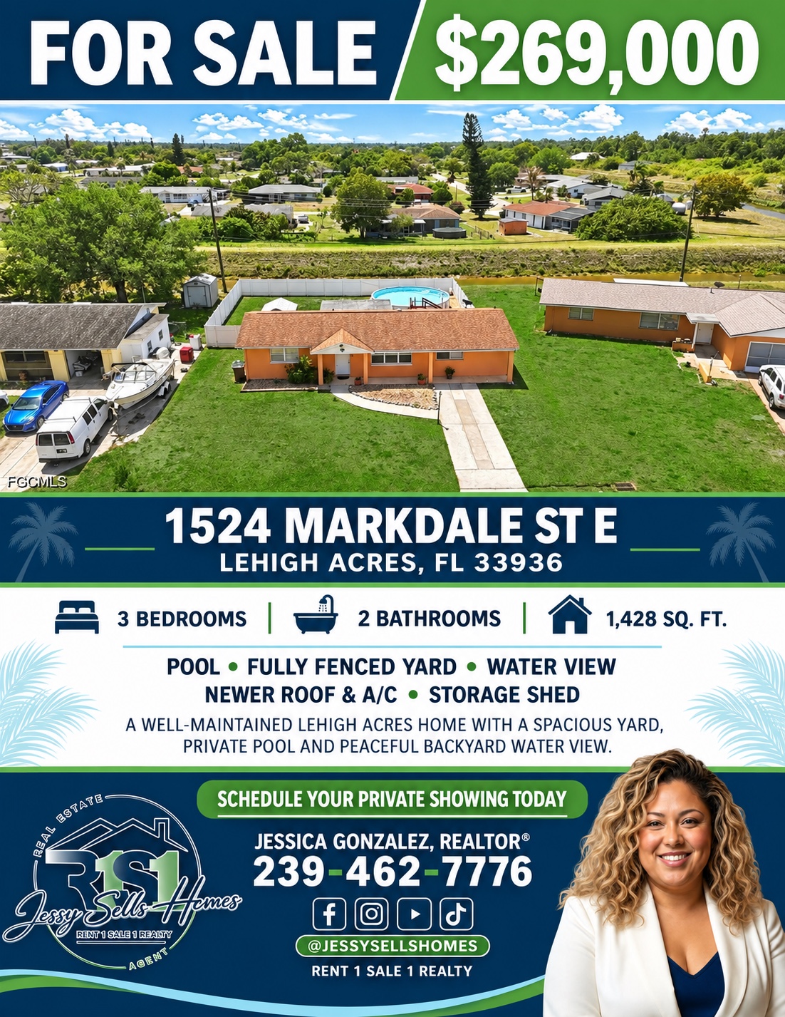 Aerial property photo from Jessy’s Markdale marketing materials, showing the home, yard, and surrounding neighborhood